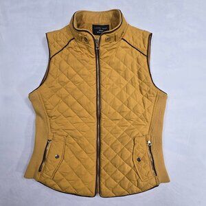 LOVE TREE Women's Quilted Puffer Vest Full Zip Size Medium Yellow / Gold Vest
